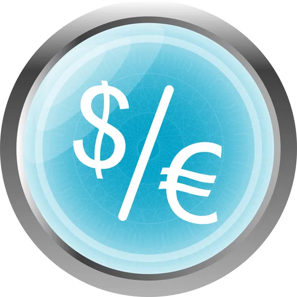 Dollar and euro signs on web button isolated on white — Stock Photo, Image