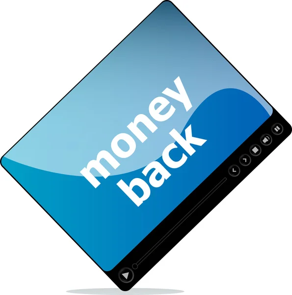 Video movie media player with money back word on it — Stock Photo, Image