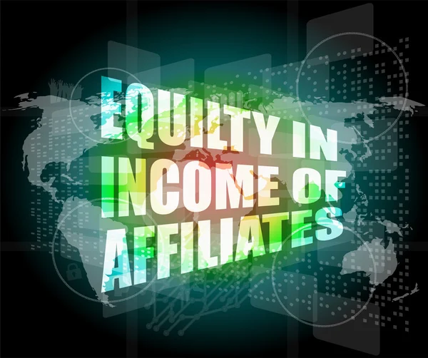 Equilty in income of affiliates words on digital screen — Stock Photo, Image