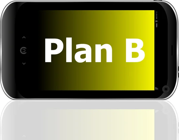 Plan b szó intelligens mozgatható telefon-val kék képernyő블루 스크린 스마트 휴대 전화에 대 한 계획 b 단어 — Stock Fotó