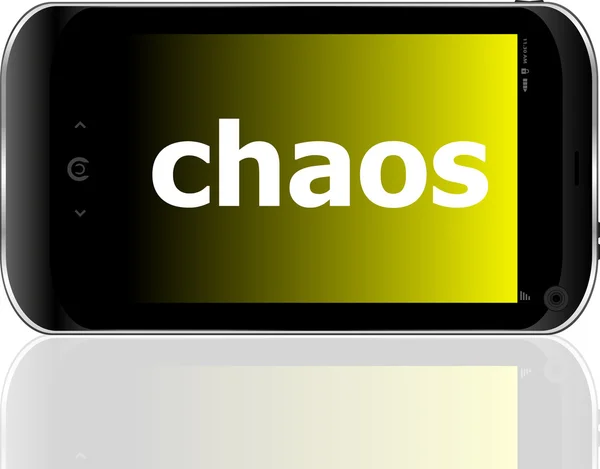 Smartphone com palavra caos em exposição, conceito de negócio — Fotografia de Stock