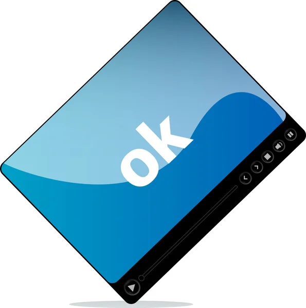 Video movie media player with ok word on it — Stock Photo, Image