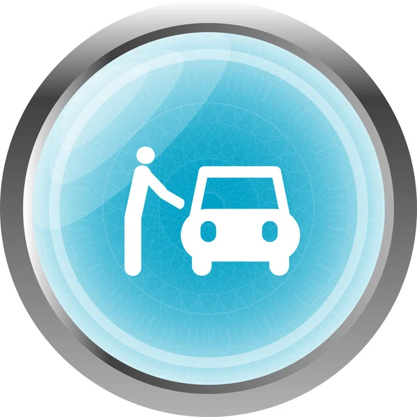 Άνθρωπος και αυτοκίνητο στο εικονίδιο (κουμπί) web που απομονώνονται σε λευκό — Φωτογραφία Αρχείου