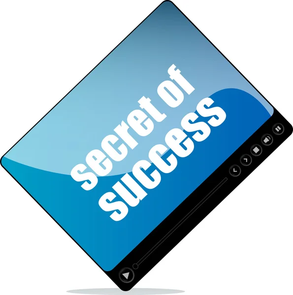 Video player for web with secret of success words — Stock Photo, Image