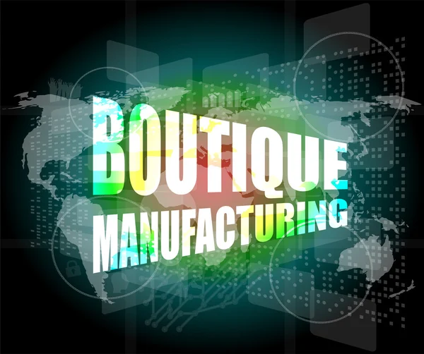 Palabras boutique fabricación en pantalla táctil tecnología de fondo — Foto de Stock