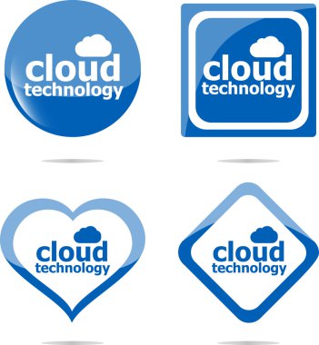 Cloud technology icon, label stickers set isolated on white clipart