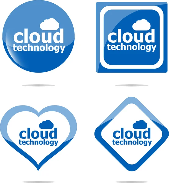 Icono de tecnología en la nube, etiquetas engomadas aisladas en blanco —  Fotos de Stock