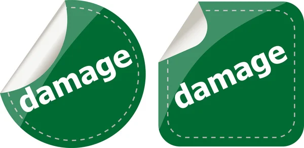 Damage word on stickers web button set, label, icon — Stock Photo, Image