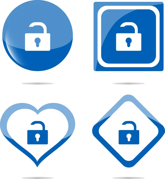 Stickers set with open lock, security concept — Stock Photo, Image