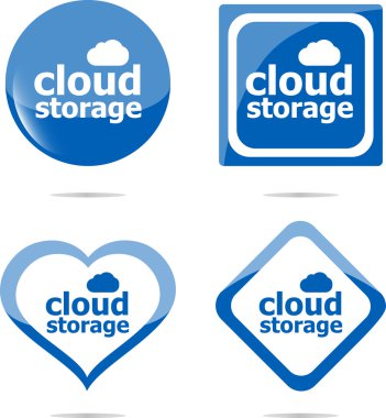 cloud depolama - bulut bilgi işlem simgesini çıkartmaları kümesi üzerinde beyaz izole