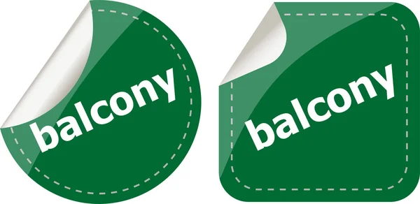 Balkon woord op stickers button set, label, business concept — Stockfoto