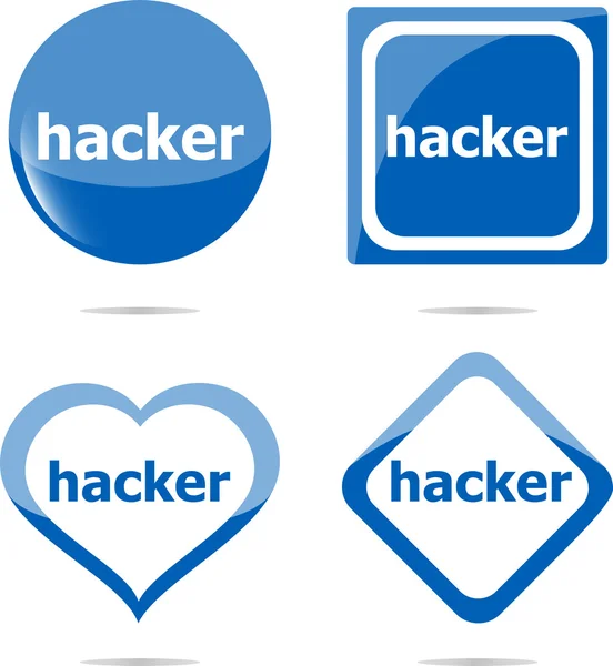 Hacker stickers instellen geïsoleerd op wit, pictogram knop — Stockfoto