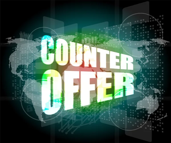 counter offer words on digital screen background with world map