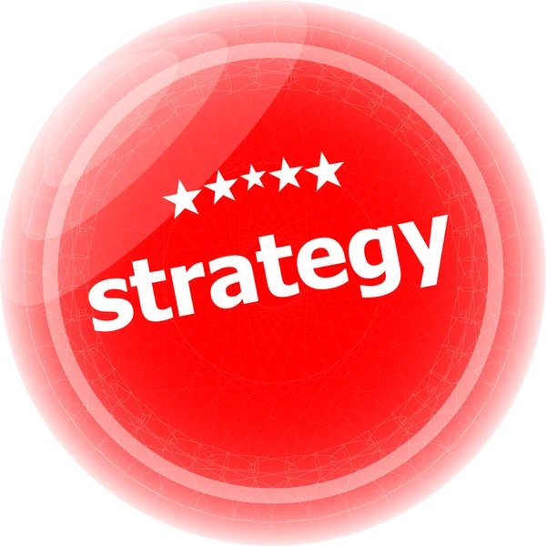 Strateji kelime kırmızı çıkartmaları düğmesinde etiket — Stok fotoğraf