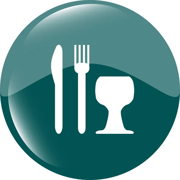 Cómete el icono del signo. Símbolo de cubertería. Cuchillo, tenedor y copa de vino. Botón moderno sitio web UI — Foto de Stock