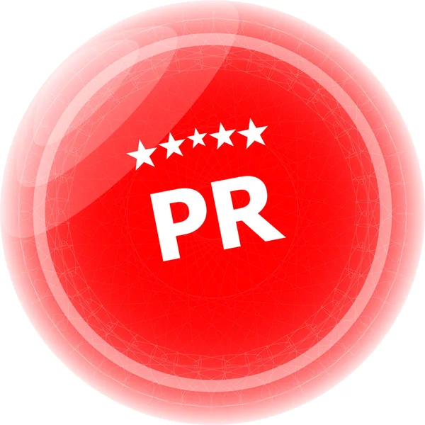 PR woord op rode stickers, knoop van het pictogram — Stockfoto