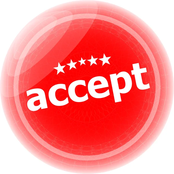 Noir accepter autocollants rouges sur blanc, bouton icône — Photo