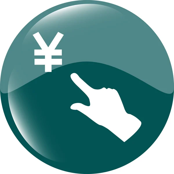 Yen currency symbol and people hand web button icon — Stock Photo, Image