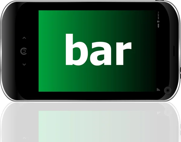 Palavra da barra no telefone móvel esperto, conceito do negócio — Fotografia de Stock