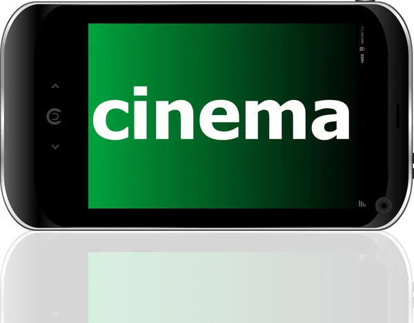 Έννοια της ανάπτυξης Web: smartphone με λέξη σινεμά στην οθόνη — Φωτογραφία Αρχείου