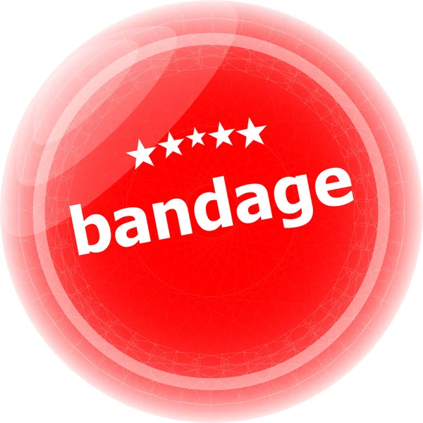 Bandage ordet på röda klistermärken knapp, etikett, affärsidé — Stockfoto
