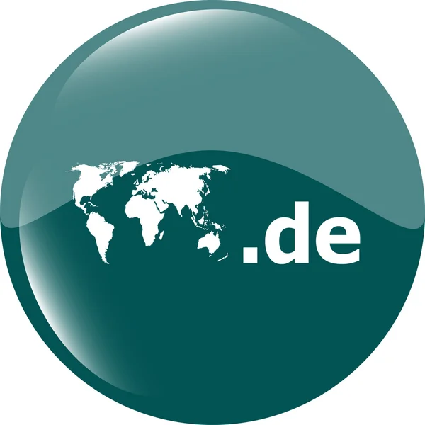 Ikona znaku domény DE. Internetový symbol domény nejvyšší úrovně s mapou světa — Stock fotografie