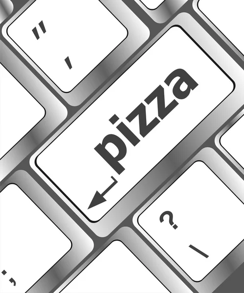 Computer keyboard with blue pizza word on enter key, — Stock Photo, Image