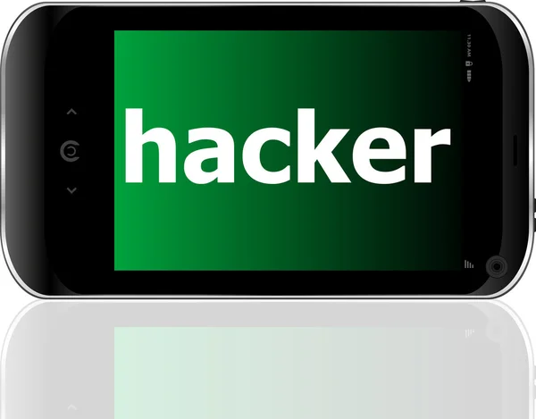 Smartphone com hacker palavra em exibição, conceito de negócio — Fotografia de Stock