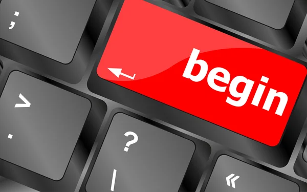 Begin word on keyboard key, notebook computer button — Stock Photo, Image