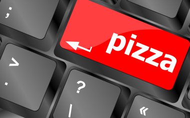 Giriş tuşunda mavi pizza sözcüğü olan bilgisayar klavyesi,