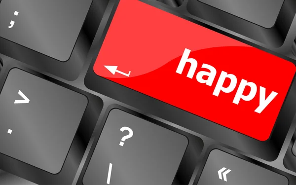 Happy word on computer pc keyboard key — Stock Photo, Image