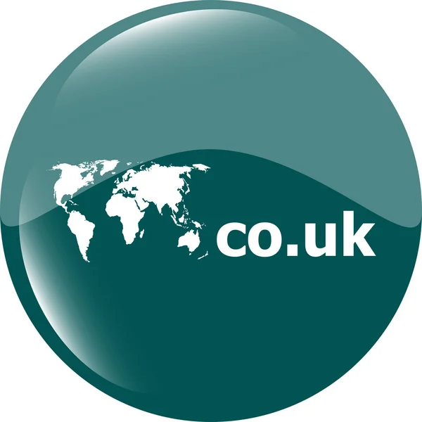 Domena CO.UK ikona znak. Symbol domeny internetowej najwyższego poziomu z mapą świata — Zdjęcie stockowe