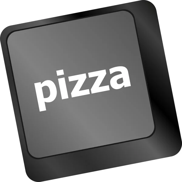 Computer keyboard with blue pizza word on enter key, — Stock Photo, Image