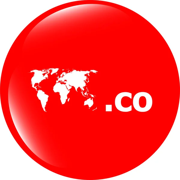Ikona značky CO domény. Internetový symbol domény nejvyšší úrovně s mapou světa — Stock fotografie