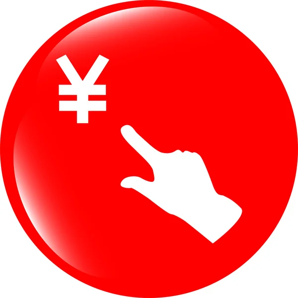 Єн символ валюти і люди рука веб-кнопка значок — стокове фото