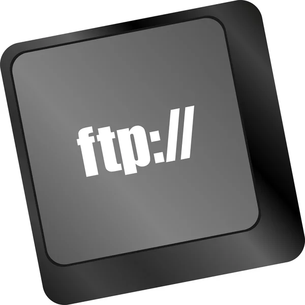Papan tik komputer dengan kunci ftp, latar belakang teknologi — Stok Foto