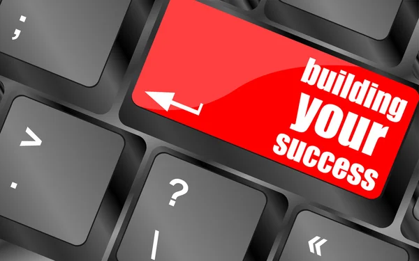 Building your success words on button or key showing motivation for job or business — Stock Photo, Image