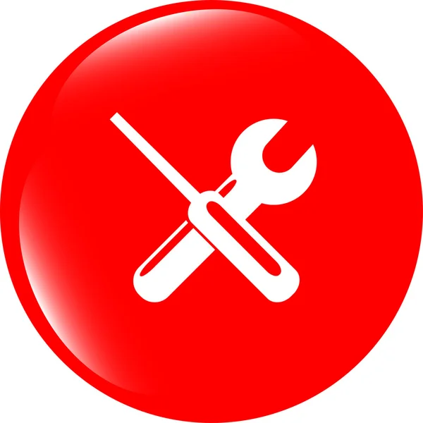 Регулируемый гаечный ключ и отвертка иконка кнопки, изолированные на белом — стоковое фото