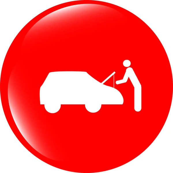 Homem e carro no ícone web (botão) isolado no branco — Fotografia de Stock