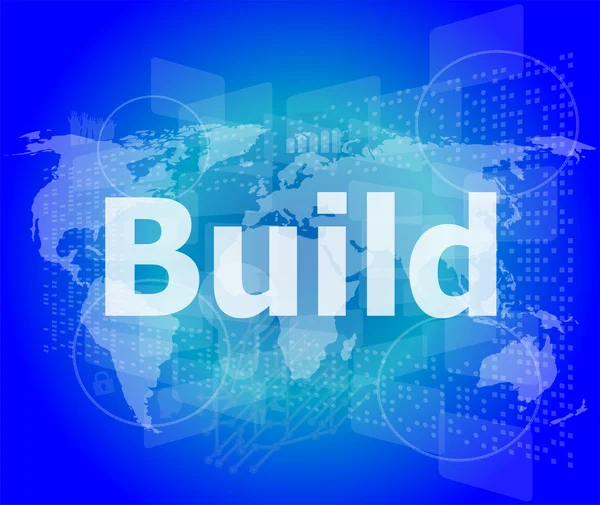 A palavra construir na tela digital, conceito de negócio — Fotografia de Stock