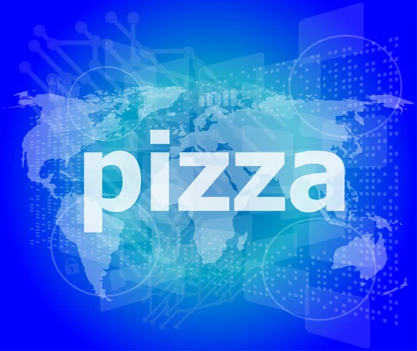 Pizza, oi-tech background, tela de toque de negócios digital — Fotografia de Stock