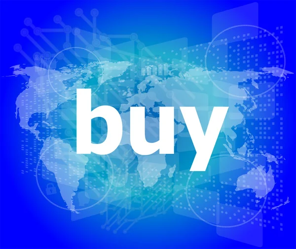 La palabra comprar en la pantalla digital, concepto de negocio — Foto de Stock