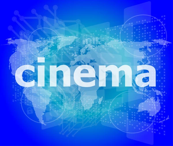 Parola del cinema sullo schermo digitale con mappa del mondo — Foto Stock