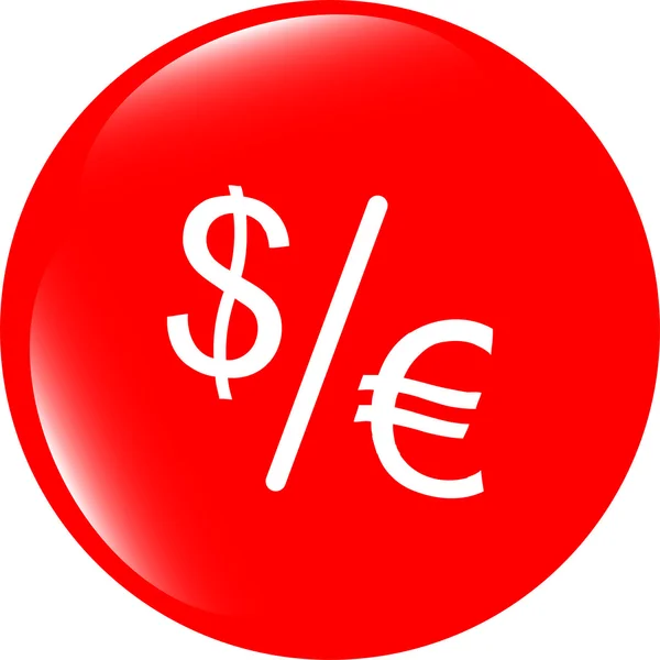 Dollar and euro signs on web button isolated on white — Stock Photo, Image