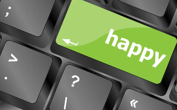 Bilgisayar klavyesindeki mutlu sözcük — Stok fotoğraf