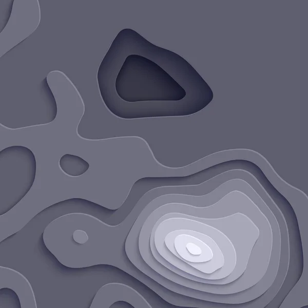 Papírvágású topográfiai térkép. 3D absztrakt háttér kivágott hullámok modern lefedettség. Sötét színű lyukak és hegyek papírvágó művészet. Vektorkártya illusztráció és origami sima geometriai formák — Stock Vector