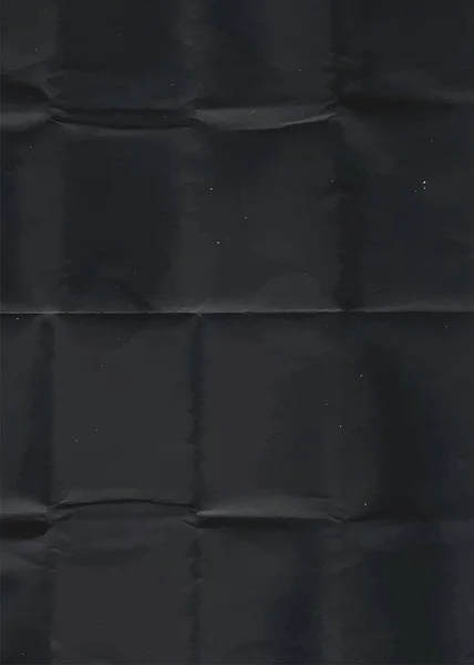 Textura de papel preto amassada. Fundo escuro abstrato com textura de papelão enrugado. Ilustração vetorial de um cartão de página origami realista dobrado e, em seguida, desdobrado folha de papel. — Vetor de Stock