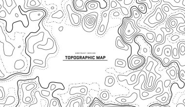 Topografik harita soyut arkaplan. Taslak haritalama manzarası. Topografik yardım haritası beyaz arka planda. Dalgalı çizgileri olan modern kapak tasarımı. Hava haritası şablonlu vektör illüstrasyonu.