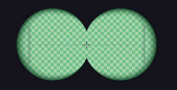 Fernglas-Suchervorlage. Realistische 3D-Illustration einer transparenten Gradientenlinse. Vektor-Ferngläser mit weichen verschwommenen Kanten und Transparenzfeldern mit Messskala in der Mitte — Stockvektor