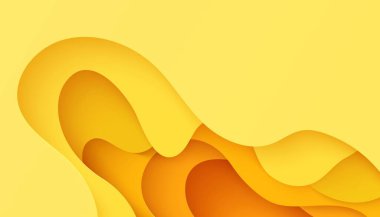 Kesik kağıt stilinde soyut sarı arkaplan. Kesilmiş turuncu duvar kağıdı. Dünya posterlerini, ekolojik broşürleri, iş sunumlarını kurtarmak için dalgalı bir şablon. Kağıt kesim arkaplanının vektör kartı çizimi